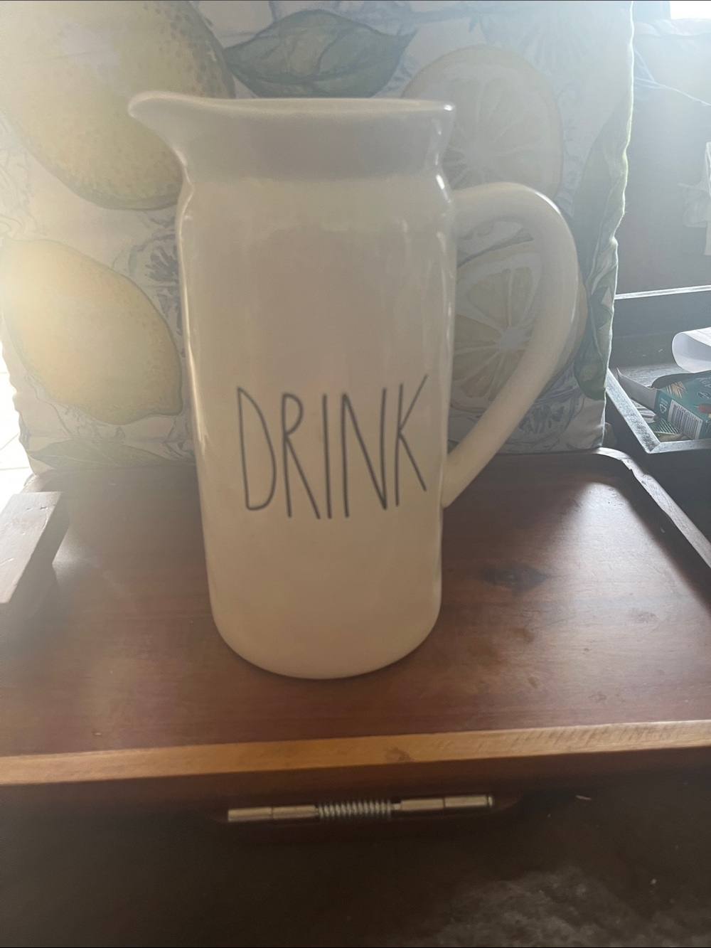 Rae Dunn Cream Ceramic Pitcher with DRINK